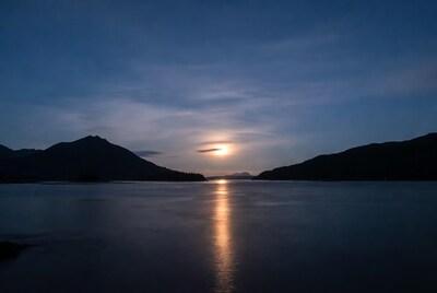 Moon Rising Over Mountain Lake