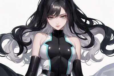 Anime girl in black white bodysuit