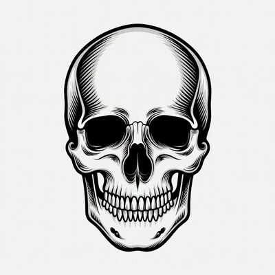 Black Ink Human Skull Illustration
