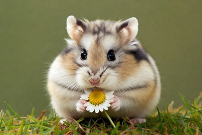 Hamster holding daisy flower