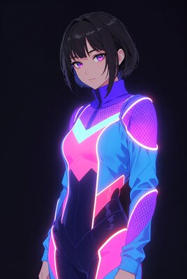 Anime girl in neon bodysuit