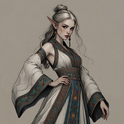 Elegant elf woman in ornate dress