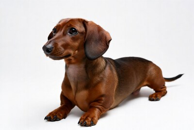 Brown Dachshund Lying on White Background