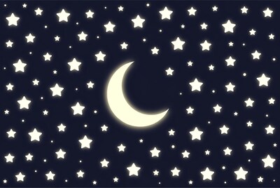 Crescent Moon and Stars Night Sky