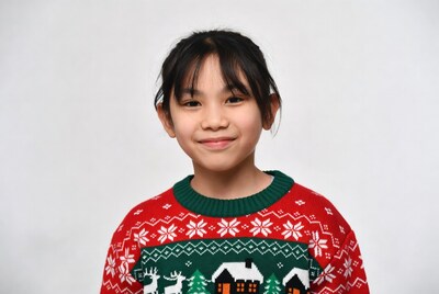 Asian girl in Christmas sweater