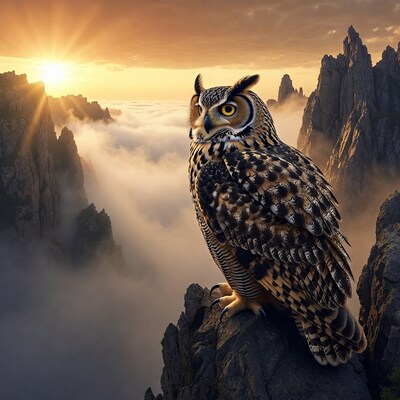 Great Horned Owl on Mountain Cliff