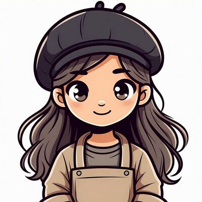 Chibi girl in beret and apron