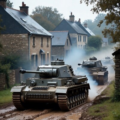 Panzer Tanks on Muddy Village Road