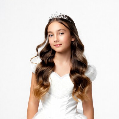 Girl wearing crown and white dress
