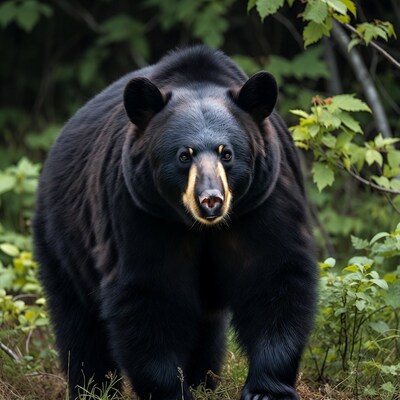 Black bear walking in forest