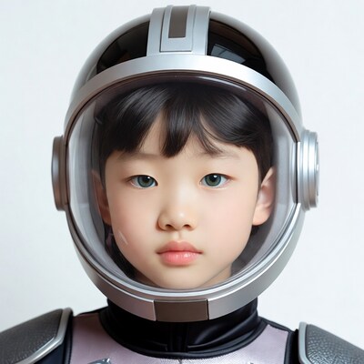 Asian boy in astronaut helmet