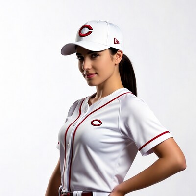Woman in Cincinnati Reds baseball jersey