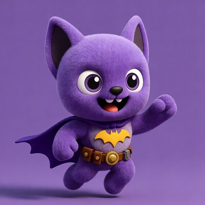 Cute Purple Cat Batman Running