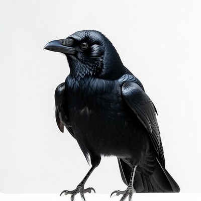 Black raven on white background