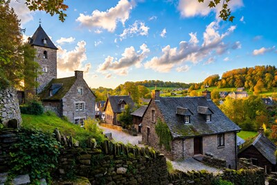 Autumn Village Stone Houses Hillside
