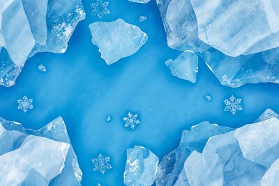 Ice Chunks Floating on Blue Water