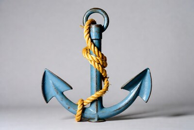 Rusty Blue Anchor with Rope