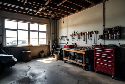Well-equipped Garage Workshop with Car