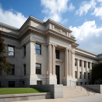 Neoclassical Building with Columns and Stairs
