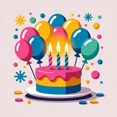 Birthday Cake with Balloons Illustration
