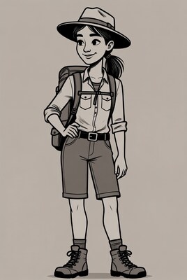 Asian woman explorer in hat and backpack
