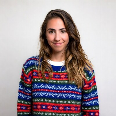 Woman in colorful Nordic sweater