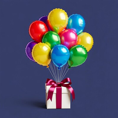 Colorful Balloons over Gift Box