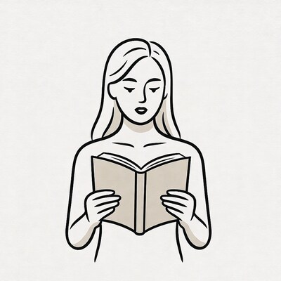 Nude woman reading book illustration