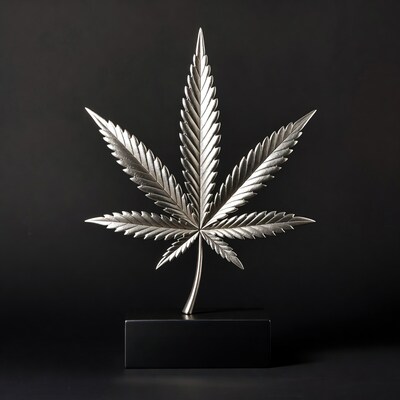 Silver Marijuana Leaf Trophy on Black Base