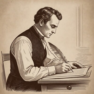 Man writing with quill pen