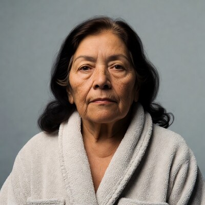 Elderly Latina woman in white robe