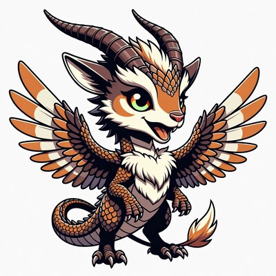 Cute winged dragon with horns