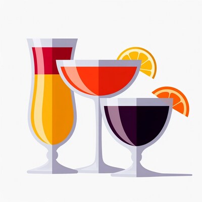 Three Colorful Cocktail Glasses Illustration