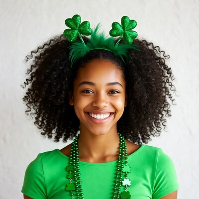 African-American girl in St. Patrick's Day outfit