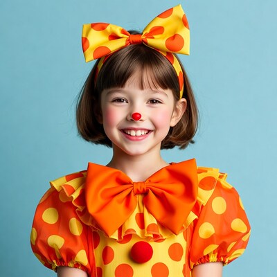 Girl in clown costume smiling
