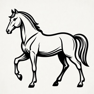 Black and white horse illustration
