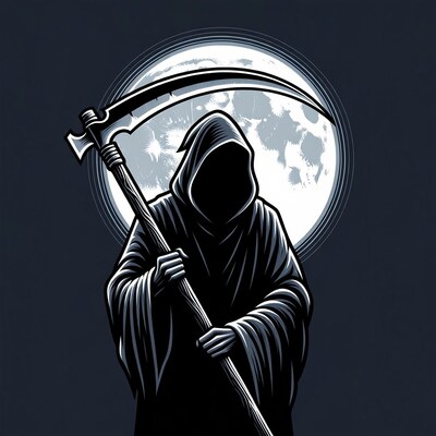 Grim Reaper with Scythe and Moon