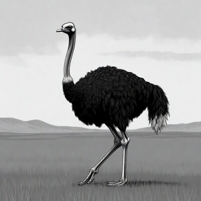 Ostrich standing in grassland