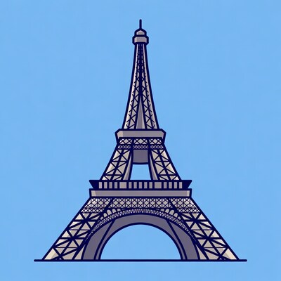 Eiffel Tower illustration on blue background