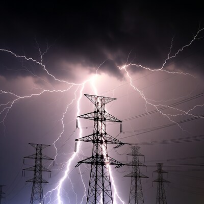 Lightning striking power lines