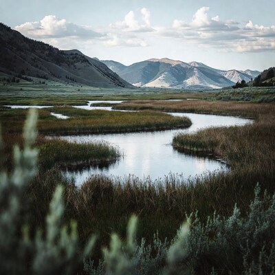 Meandering river in mountain valley