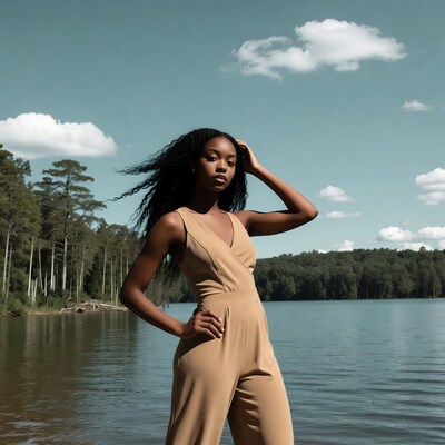 African-American woman by lake