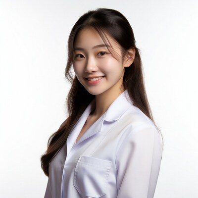Asian woman in white lab coat