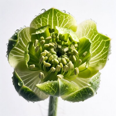 Green flower with water droplets