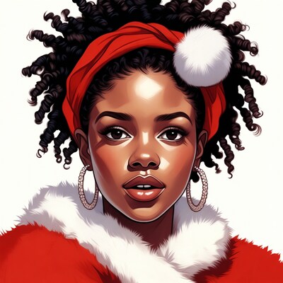 African-American woman in Santa hat