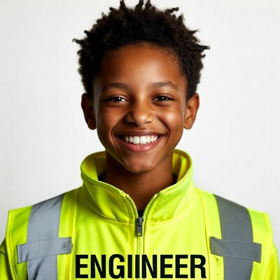 Smiling African-American boy in engineer vest