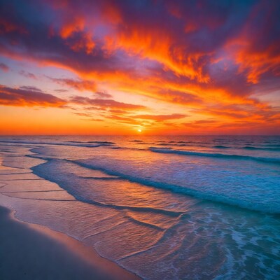 Vibrant Sunset over Ocean Beach