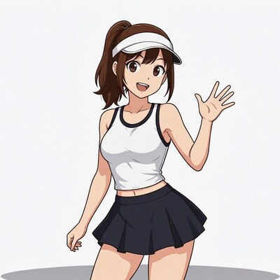 Anime girl waving in tennis outfit