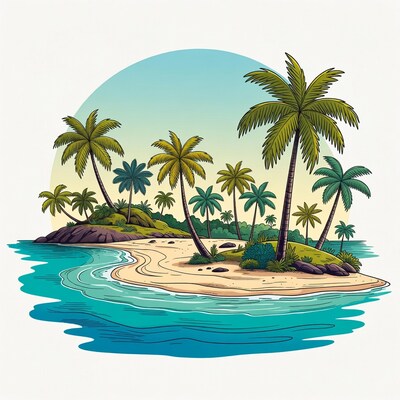 Tropical Palm Island Illustration