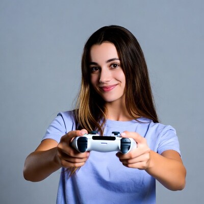 Woman holding PlayStation controller